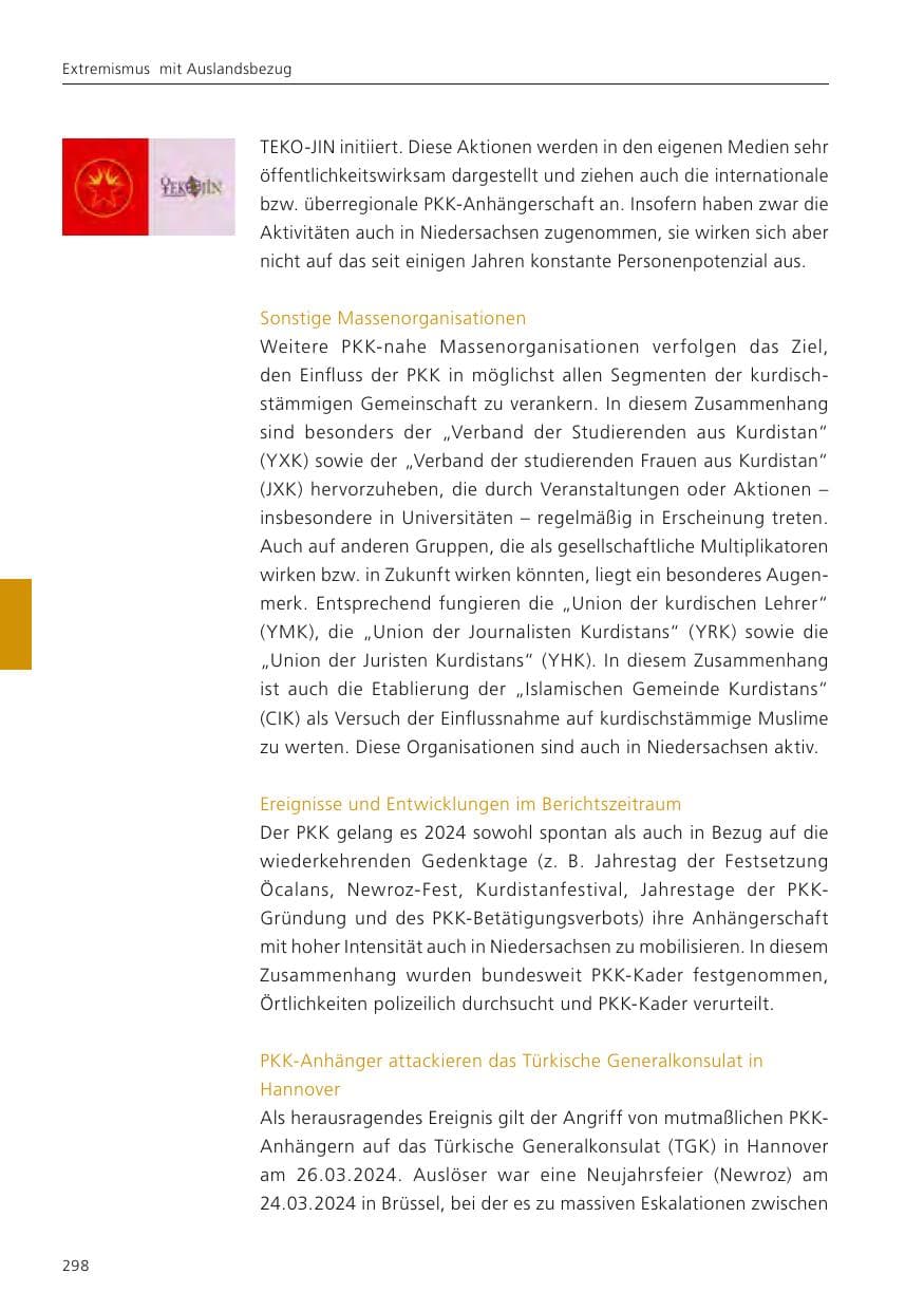 Seite 299 des Verfassungsschutzbericht 2024 Niedersachsen