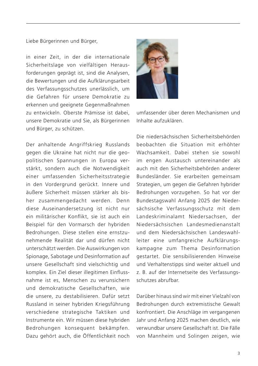 Seite 4 des Verfassungsschutzbericht 2024 Niedersachsen