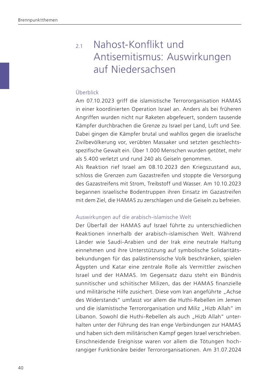 Seite 41 des Verfassungsschutzbericht 2024 Niedersachsen