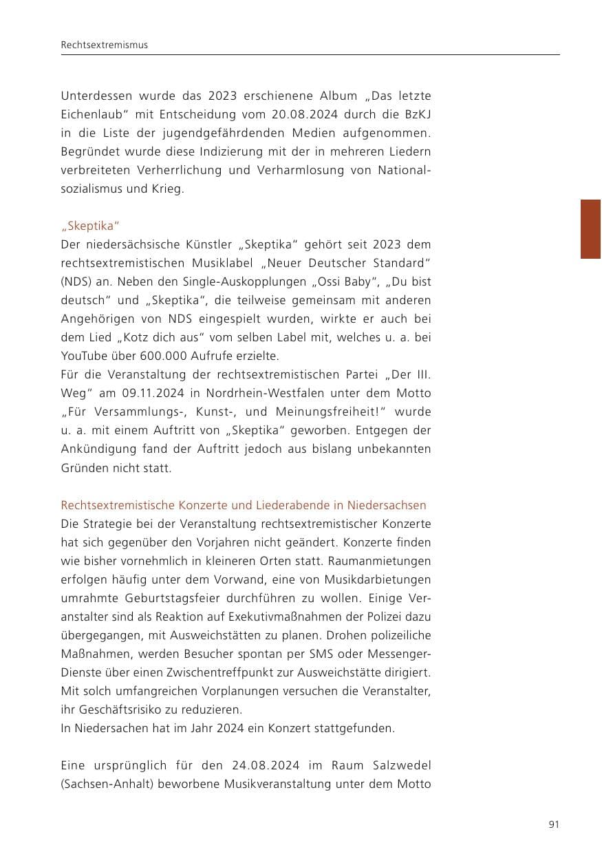 Seite 92 des Verfassungsschutzbericht 2024 Niedersachsen