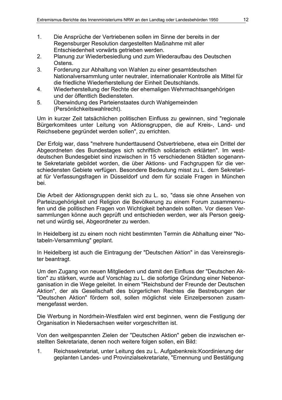 Seite 12 des Verfassungsschutzbericht 1950 Nordrhein-Westfalen