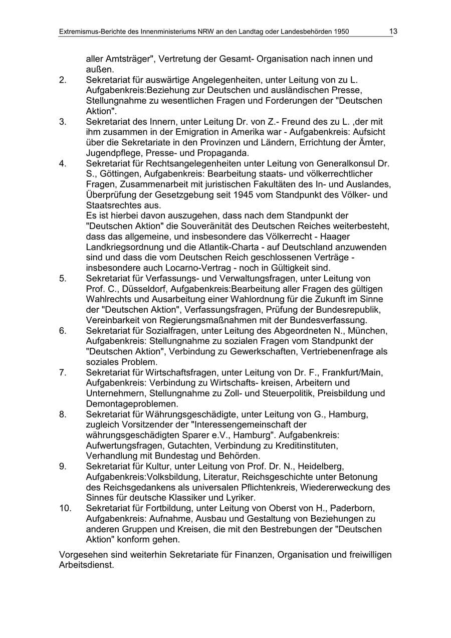 Seite 13 des Verfassungsschutzbericht 1950 Nordrhein-Westfalen