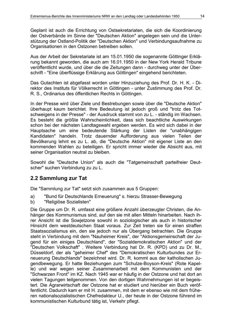 Seite 14 des Verfassungsschutzbericht 1950 Nordrhein-Westfalen