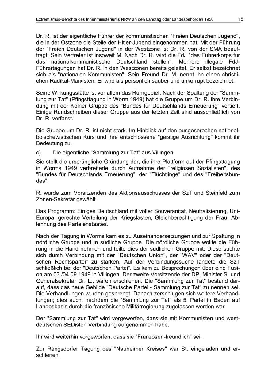 Seite 15 des Verfassungsschutzbericht 1950 Nordrhein-Westfalen