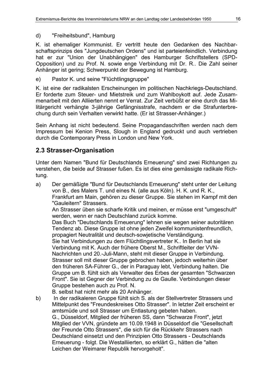 Seite 16 des Verfassungsschutzbericht 1950 Nordrhein-Westfalen