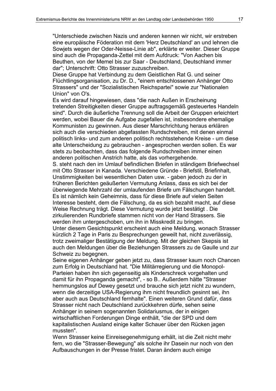 Seite 17 des Verfassungsschutzbericht 1950 Nordrhein-Westfalen
