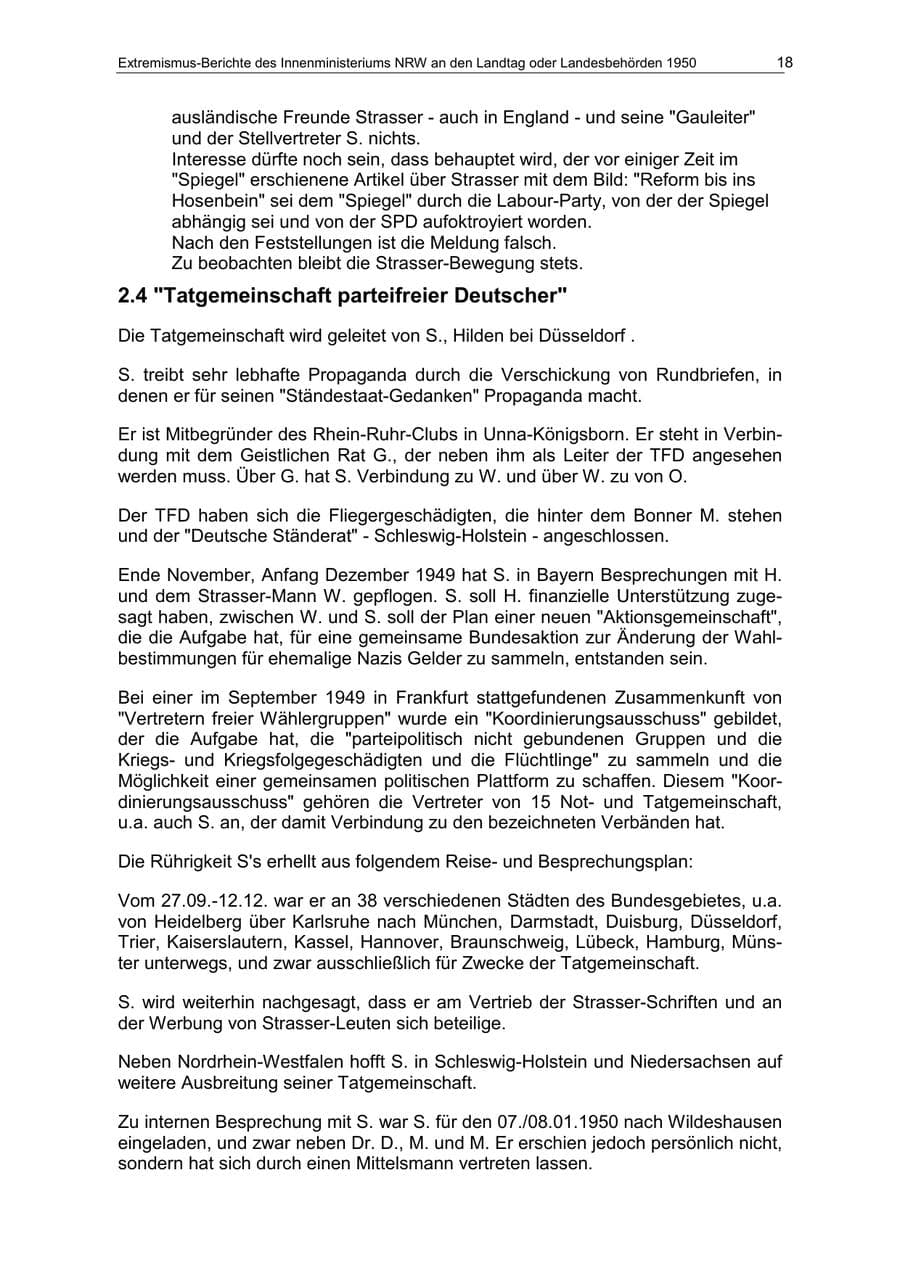 Seite 18 des Verfassungsschutzbericht 1950 Nordrhein-Westfalen