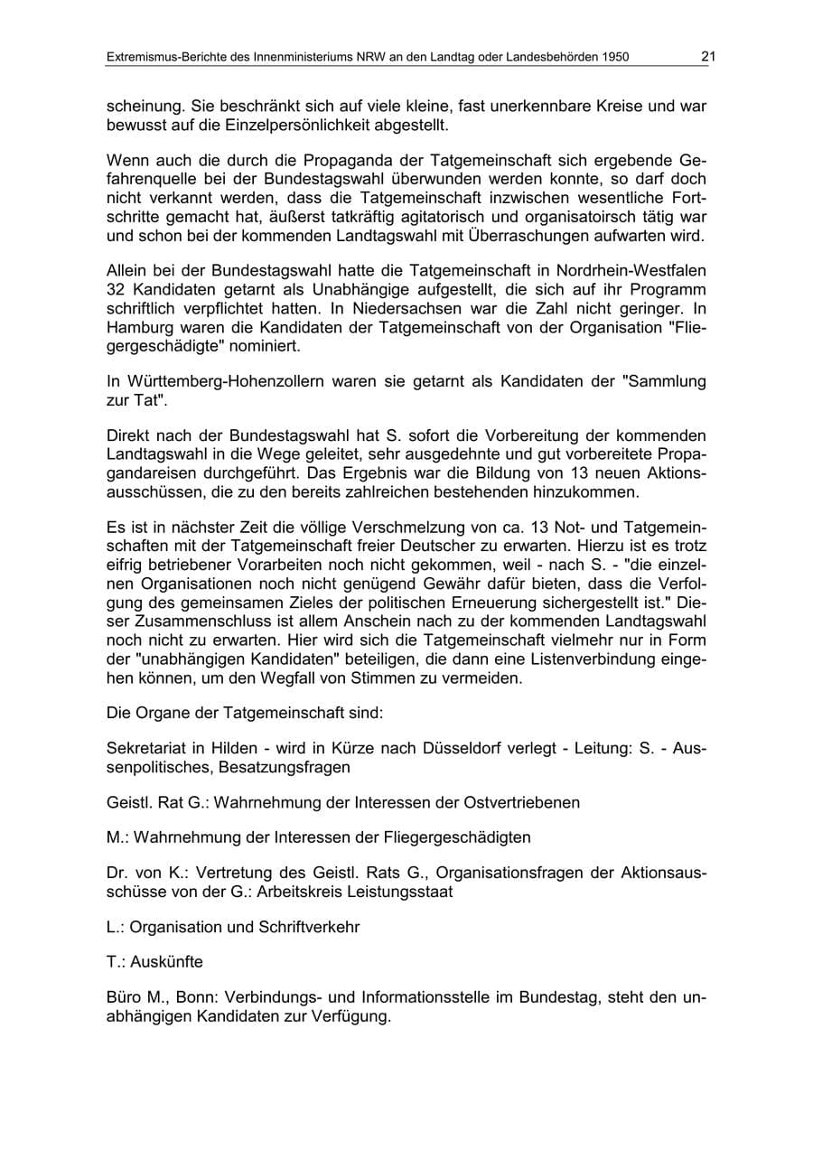 Seite 21 des Verfassungsschutzbericht 1950 Nordrhein-Westfalen