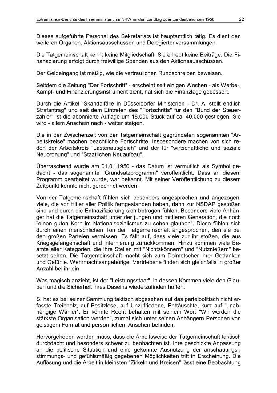 Seite 22 des Verfassungsschutzbericht 1950 Nordrhein-Westfalen