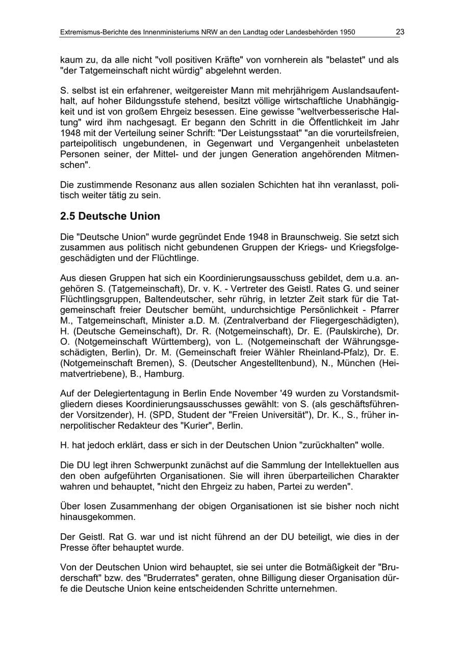 Seite 23 des Verfassungsschutzbericht 1950 Nordrhein-Westfalen