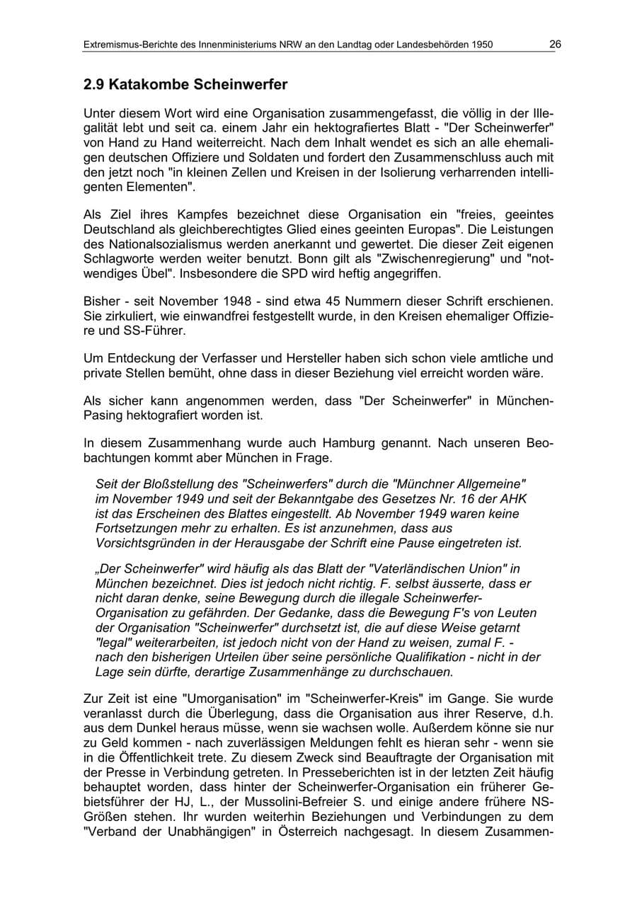 Seite 26 des Verfassungsschutzbericht 1950 Nordrhein-Westfalen