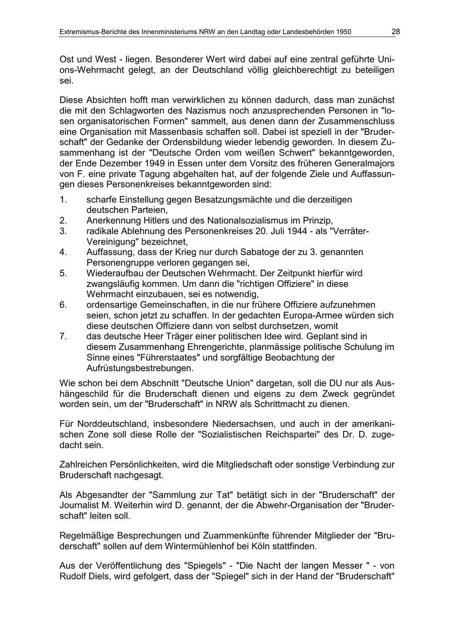 Seite 28 des Verfassungsschutzbericht 1950 Nordrhein-Westfalen