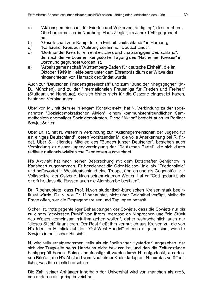 Seite 30 des Verfassungsschutzbericht 1950 Nordrhein-Westfalen