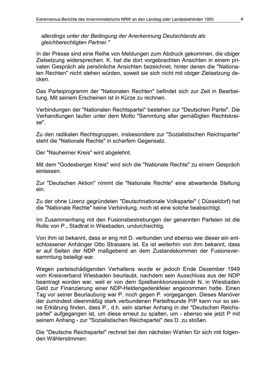 Seite 4 des Verfassungsschutzbericht 1950 Nordrhein-Westfalen