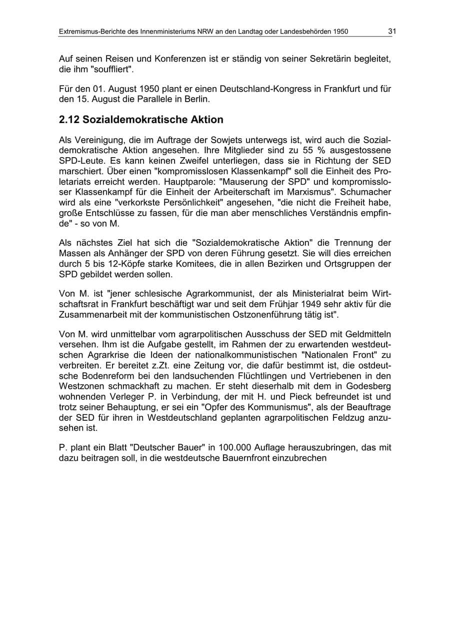 Seite 31 des Verfassungsschutzbericht 1950 Nordrhein-Westfalen