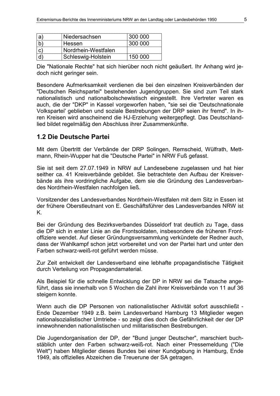 Seite 5 des Verfassungsschutzbericht 1950 Nordrhein-Westfalen