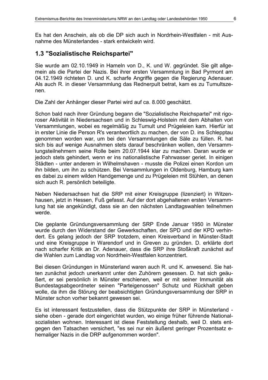 Seite 6 des Verfassungsschutzbericht 1950 Nordrhein-Westfalen