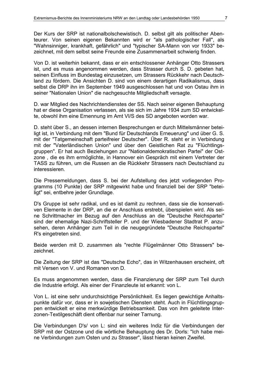 Seite 7 des Verfassungsschutzbericht 1950 Nordrhein-Westfalen