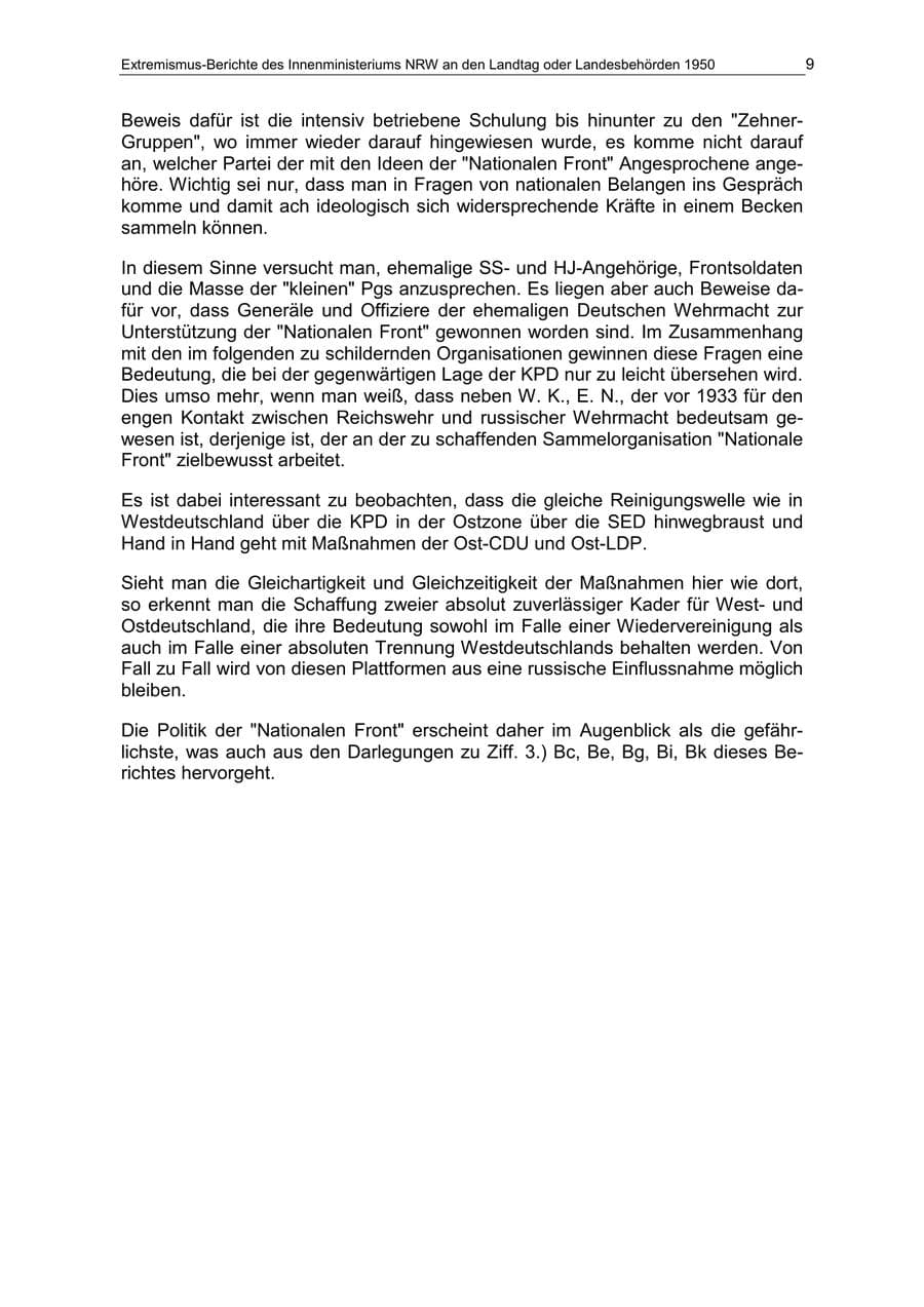 Seite 9 des Verfassungsschutzbericht 1950 Nordrhein-Westfalen