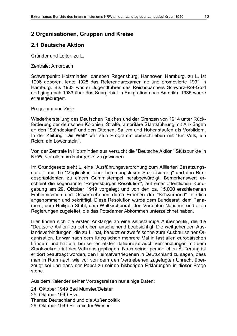 Seite 10 des Verfassungsschutzbericht 1950 Nordrhein-Westfalen