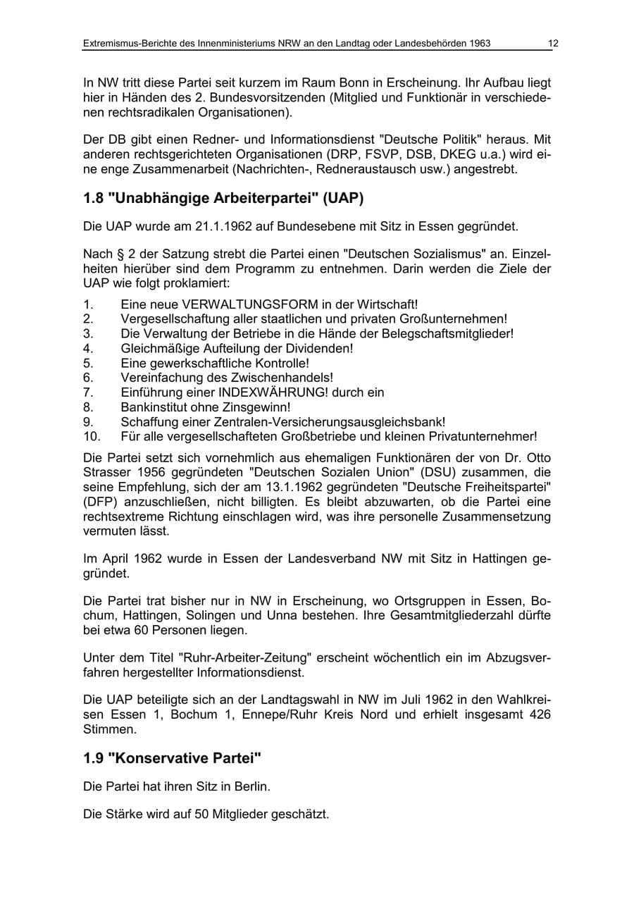Seite 12 des Verfassungsschutzbericht 1963 Nordrhein-Westfalen
