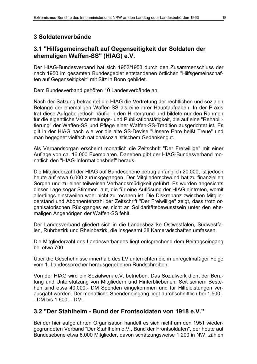 Seite 18 des Verfassungsschutzbericht 1963 Nordrhein-Westfalen