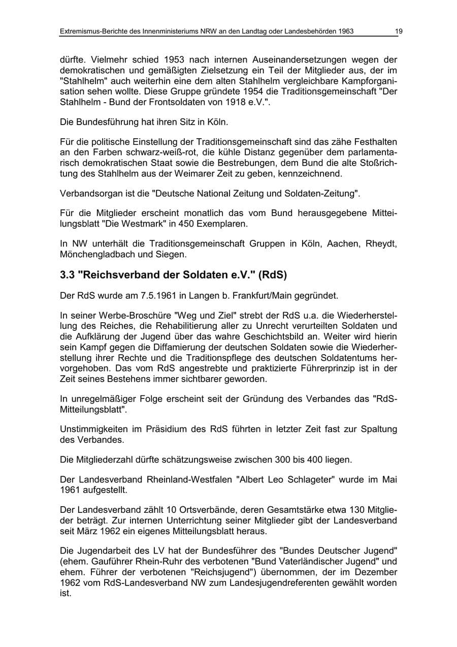 Seite 19 des Verfassungsschutzbericht 1963 Nordrhein-Westfalen