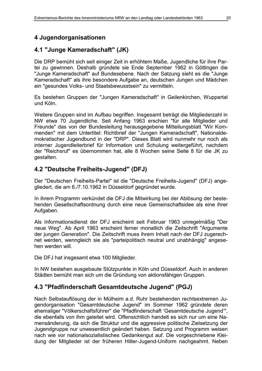Seite 20 des Verfassungsschutzbericht 1963 Nordrhein-Westfalen