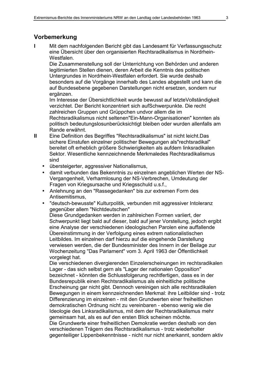 Seite 3 des Verfassungsschutzbericht 1963 Nordrhein-Westfalen