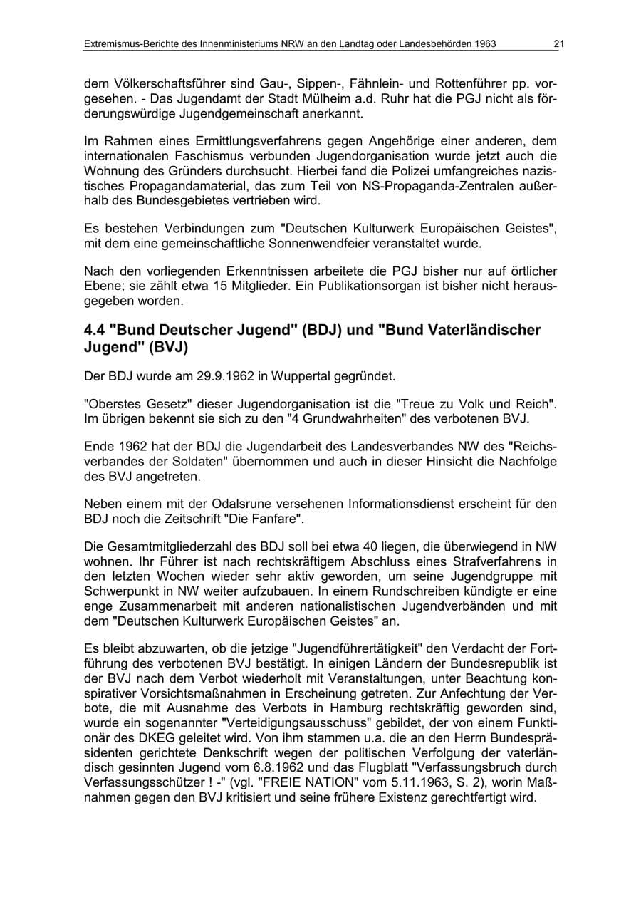 Seite 21 des Verfassungsschutzbericht 1963 Nordrhein-Westfalen