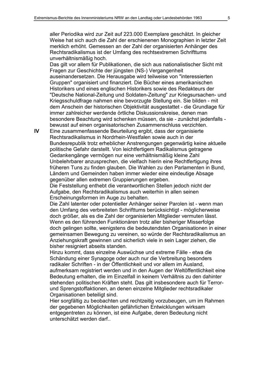Seite 5 des Verfassungsschutzbericht 1963 Nordrhein-Westfalen
