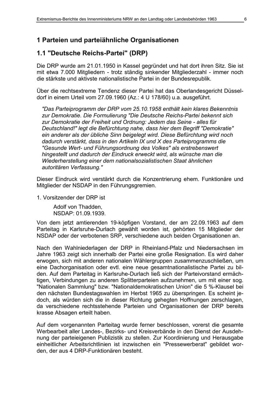Seite 6 des Verfassungsschutzbericht 1963 Nordrhein-Westfalen