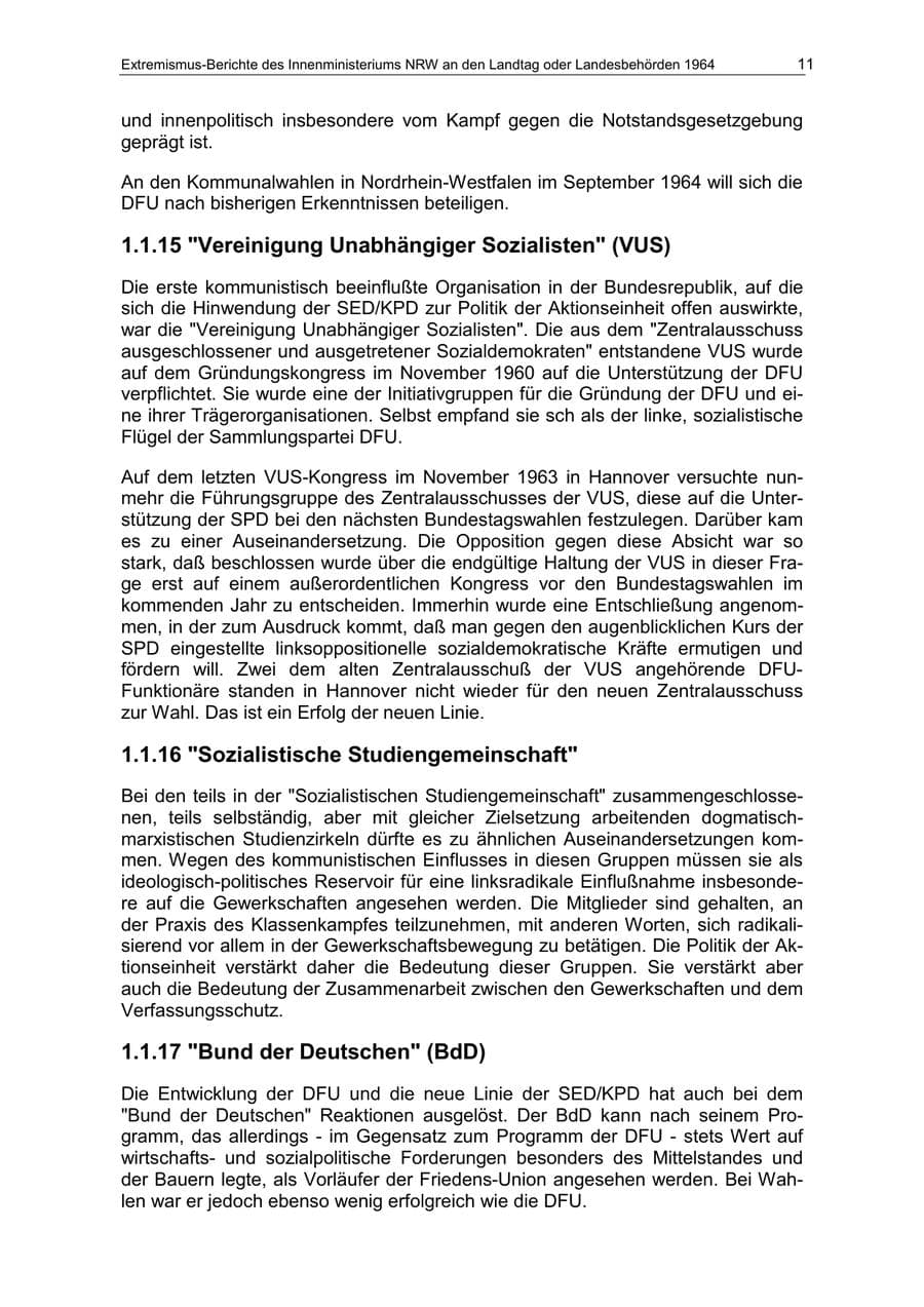 Seite 11 des Verfassungsschutzbericht 1964 Nordrhein-Westfalen