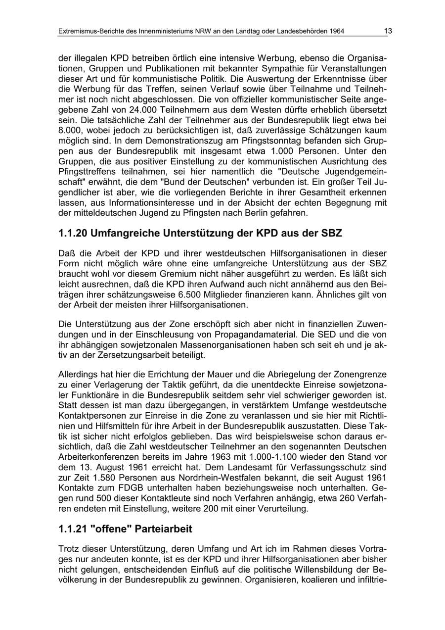 Seite 13 des Verfassungsschutzbericht 1964 Nordrhein-Westfalen