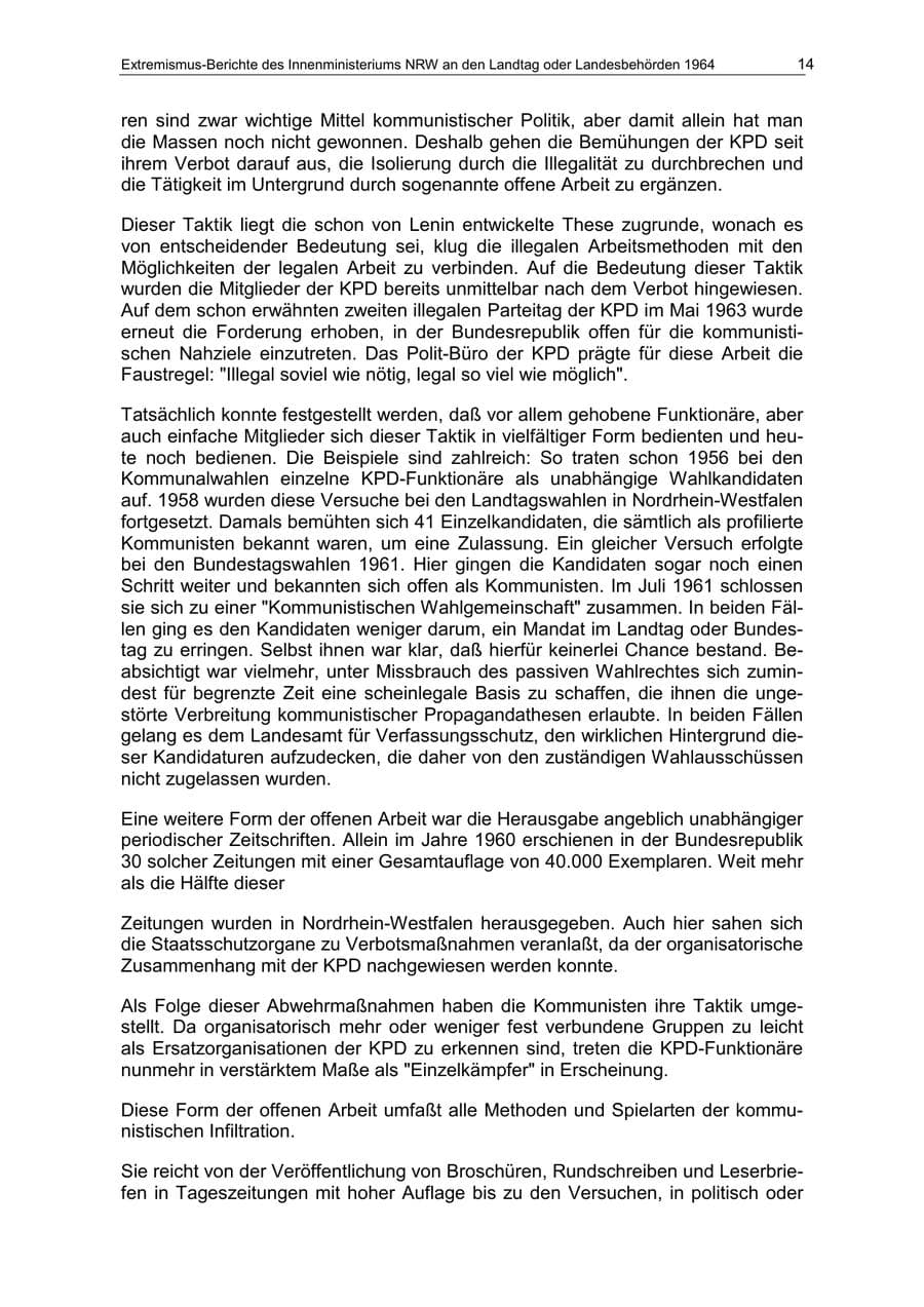 Seite 14 des Verfassungsschutzbericht 1964 Nordrhein-Westfalen
