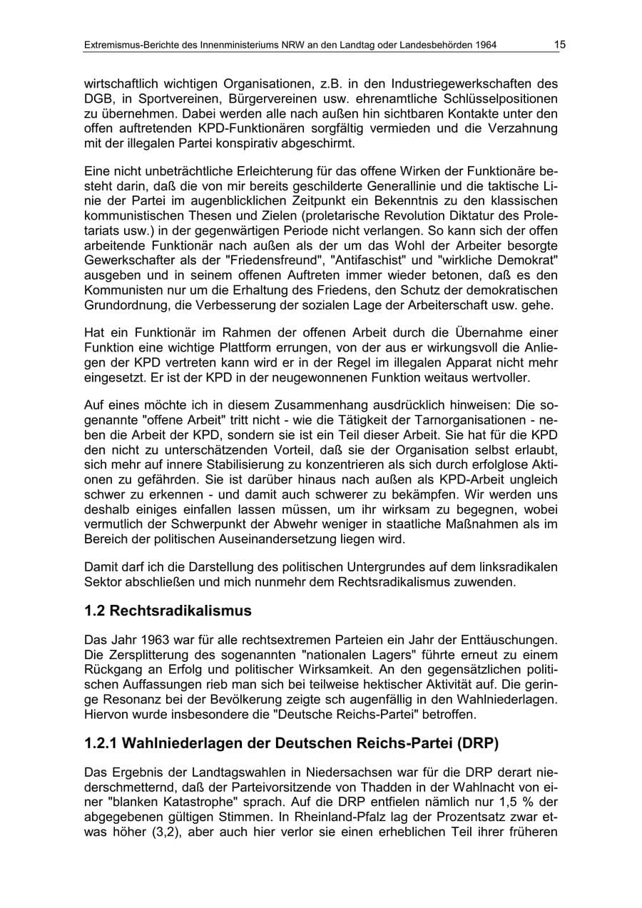 Seite 15 des Verfassungsschutzbericht 1964 Nordrhein-Westfalen