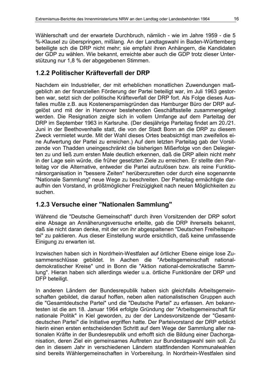 Seite 16 des Verfassungsschutzbericht 1964 Nordrhein-Westfalen