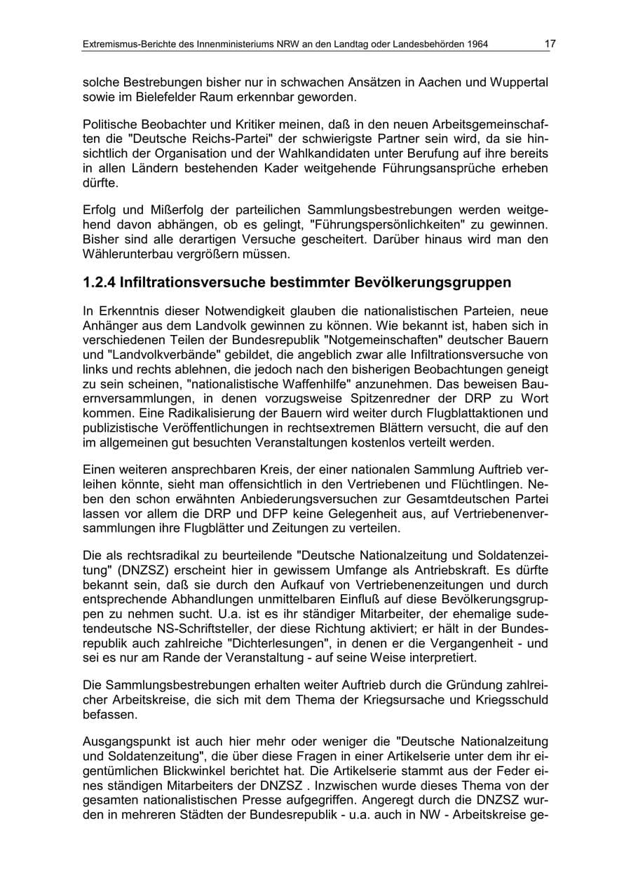 Seite 17 des Verfassungsschutzbericht 1964 Nordrhein-Westfalen