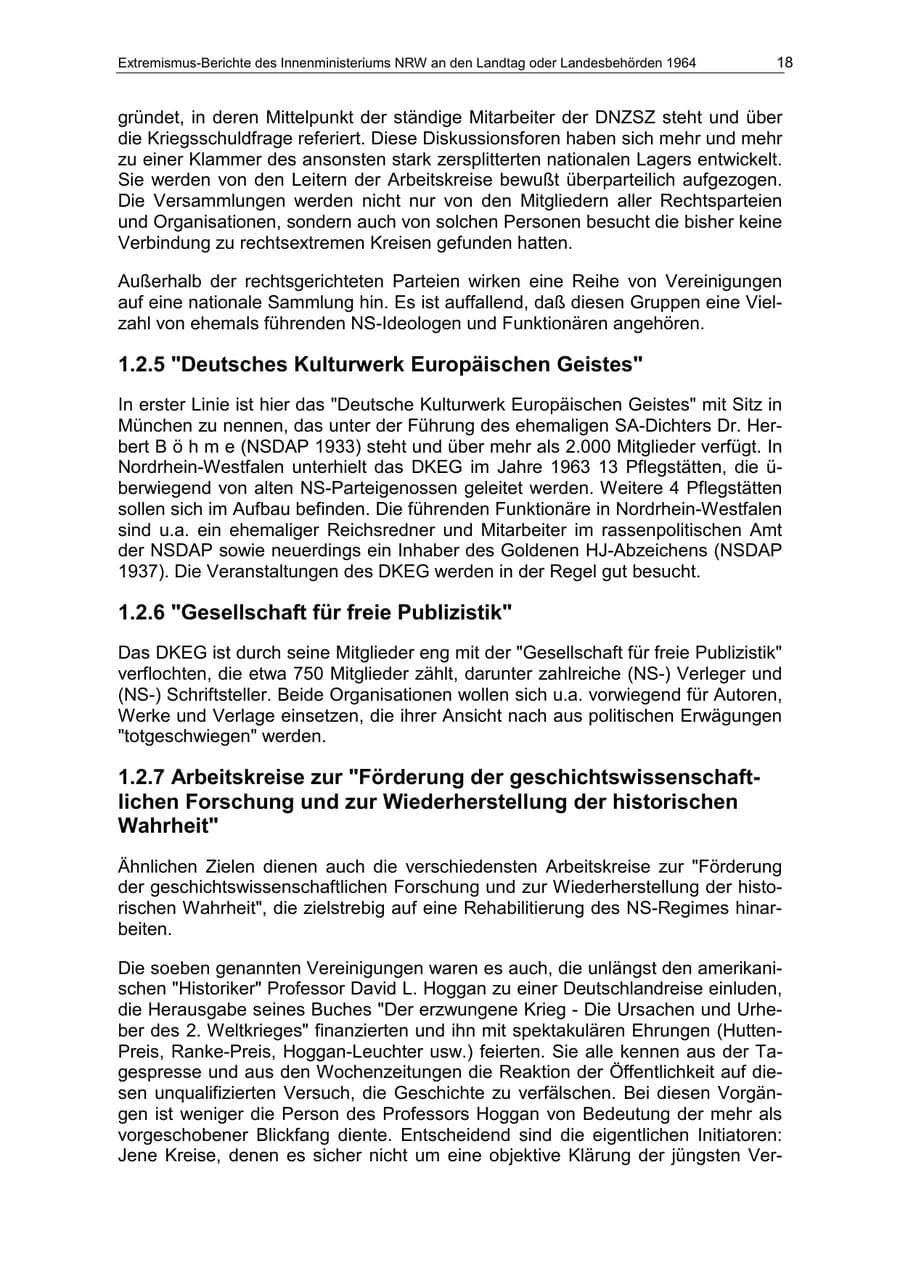 Seite 18 des Verfassungsschutzbericht 1964 Nordrhein-Westfalen