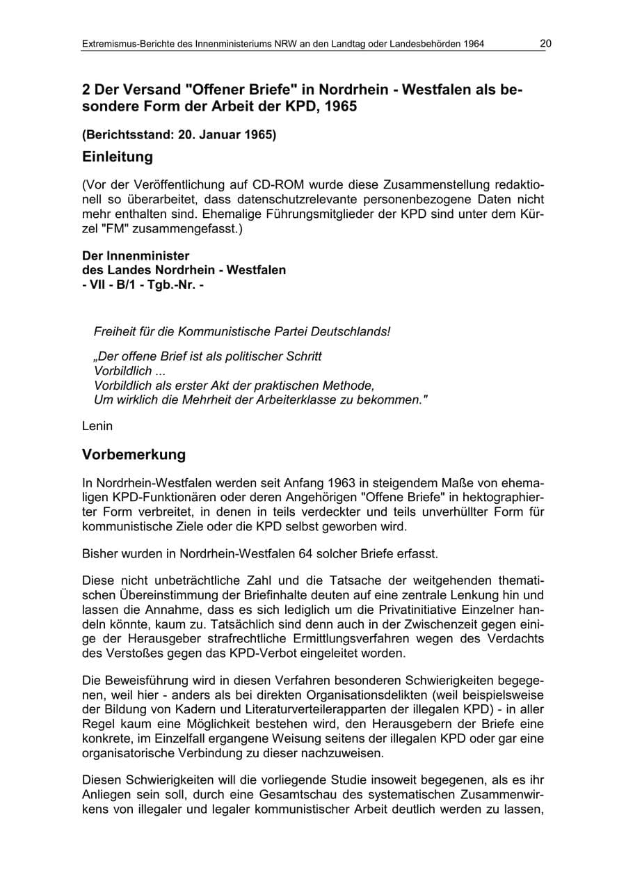 Seite 20 des Verfassungsschutzbericht 1964 Nordrhein-Westfalen