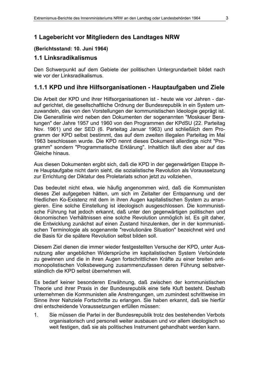 Seite 3 des Verfassungsschutzbericht 1964 Nordrhein-Westfalen