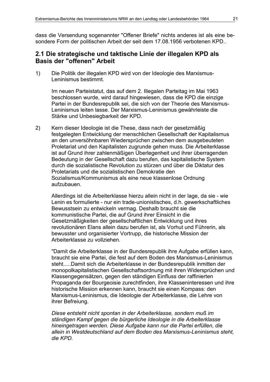 Seite 21 des Verfassungsschutzbericht 1964 Nordrhein-Westfalen