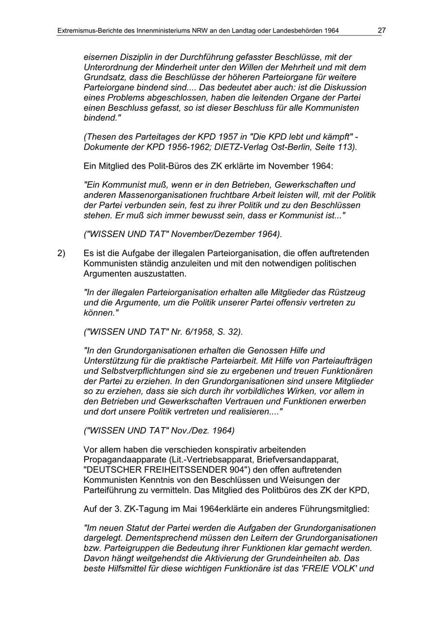 Seite 27 des Verfassungsschutzbericht 1964 Nordrhein-Westfalen