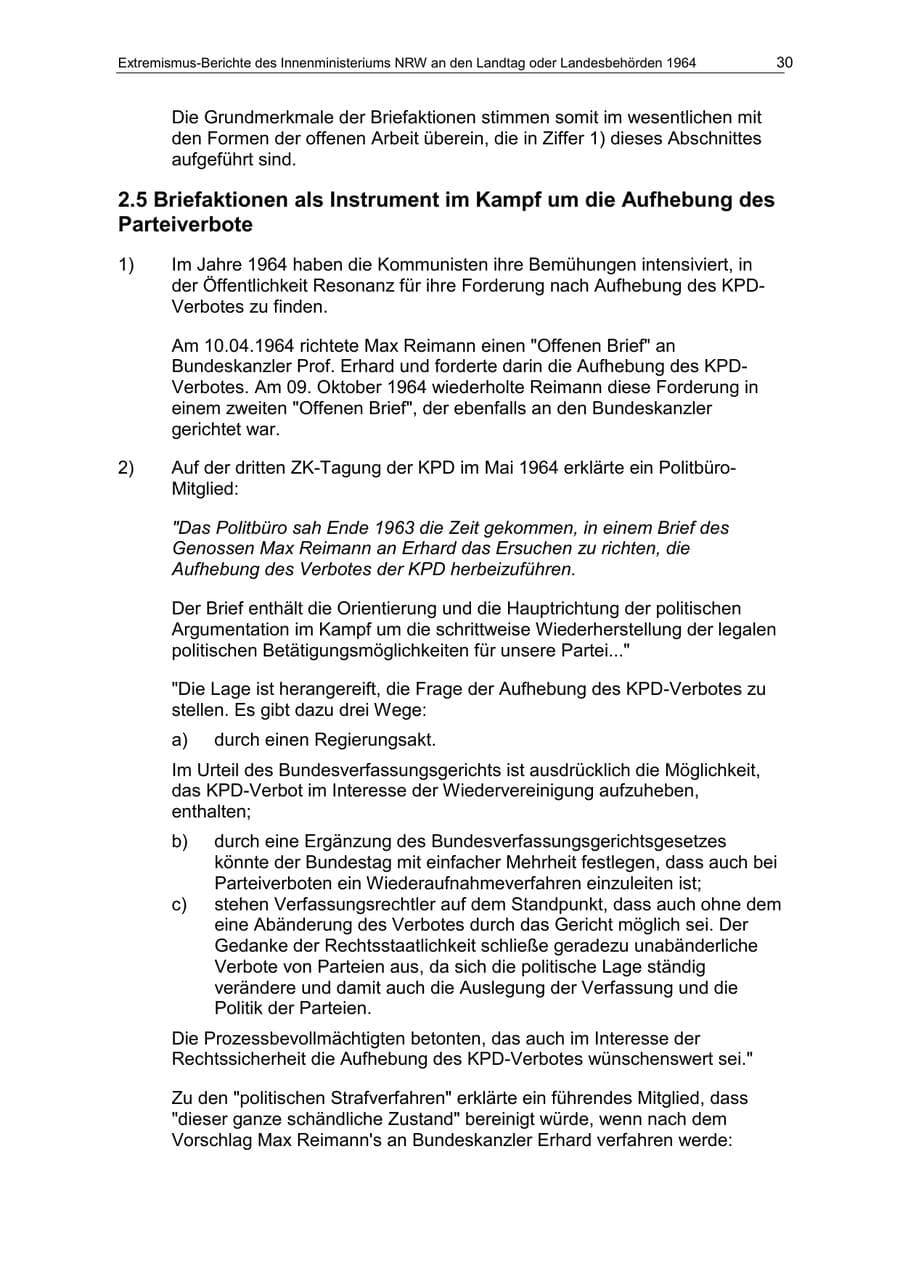 Seite 30 des Verfassungsschutzbericht 1964 Nordrhein-Westfalen