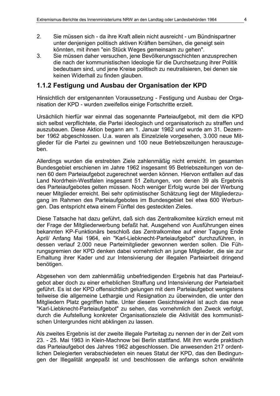 Seite 4 des Verfassungsschutzbericht 1964 Nordrhein-Westfalen