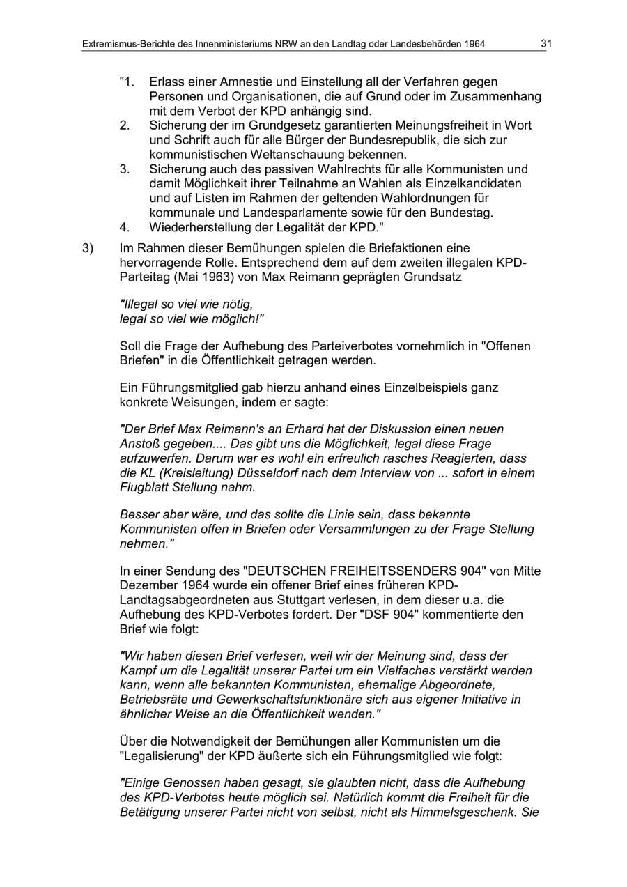 Seite 31 des Verfassungsschutzbericht 1964 Nordrhein-Westfalen