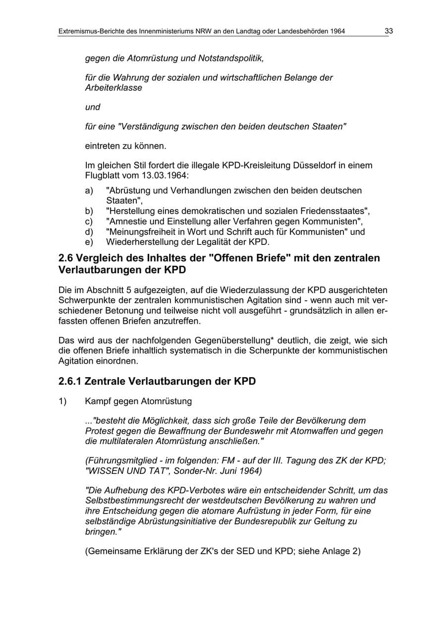 Seite 33 des Verfassungsschutzbericht 1964 Nordrhein-Westfalen