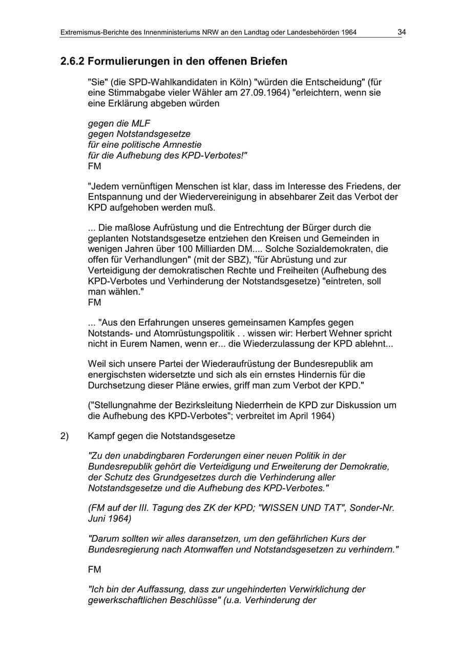 Seite 34 des Verfassungsschutzbericht 1964 Nordrhein-Westfalen