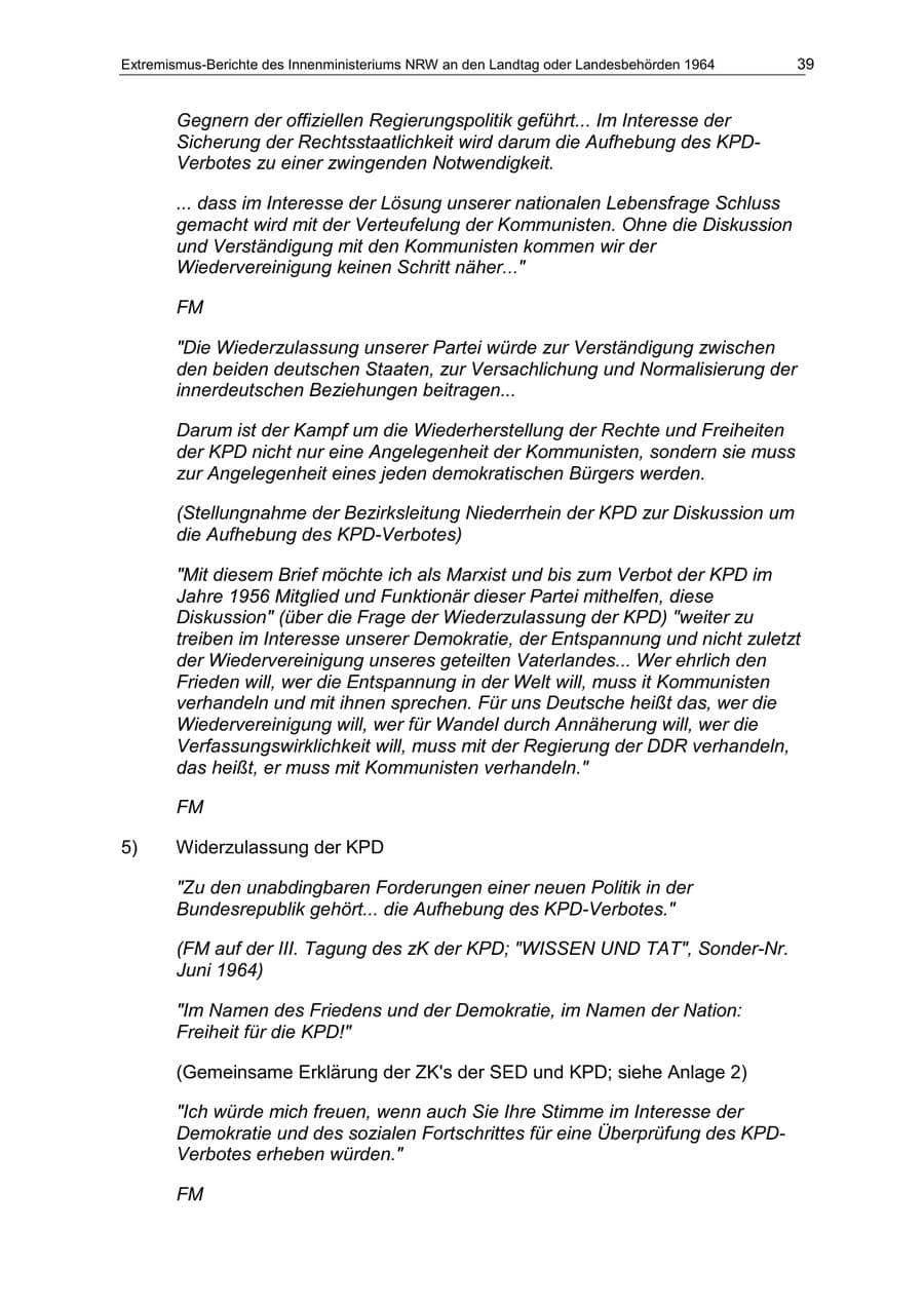 Seite 39 des Verfassungsschutzbericht 1964 Nordrhein-Westfalen