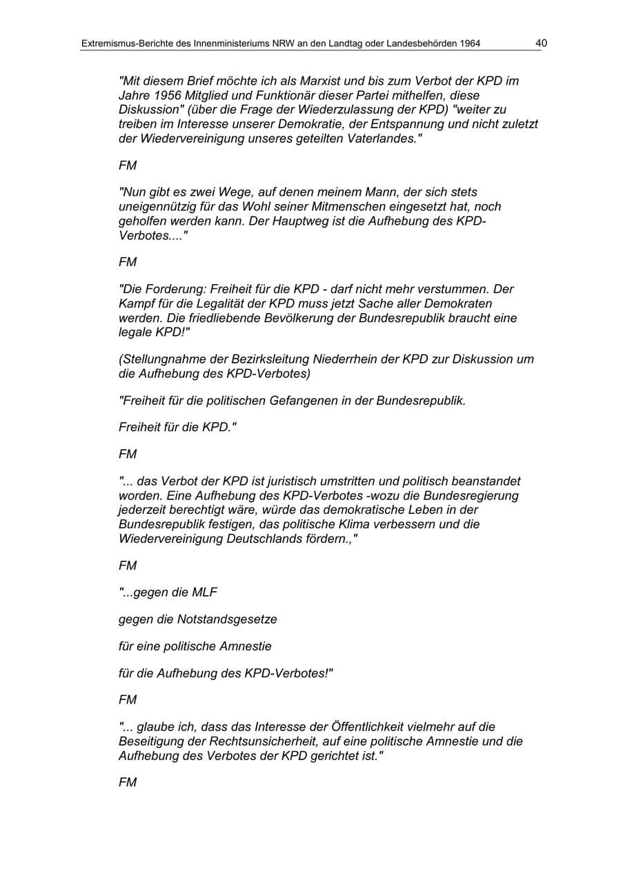 Seite 40 des Verfassungsschutzbericht 1964 Nordrhein-Westfalen